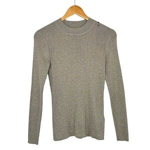 Ted Baker Womens SAAYDIE Ribbed Long Sleeve Sweater Sz 2 US 6 Gray Metallic Gold